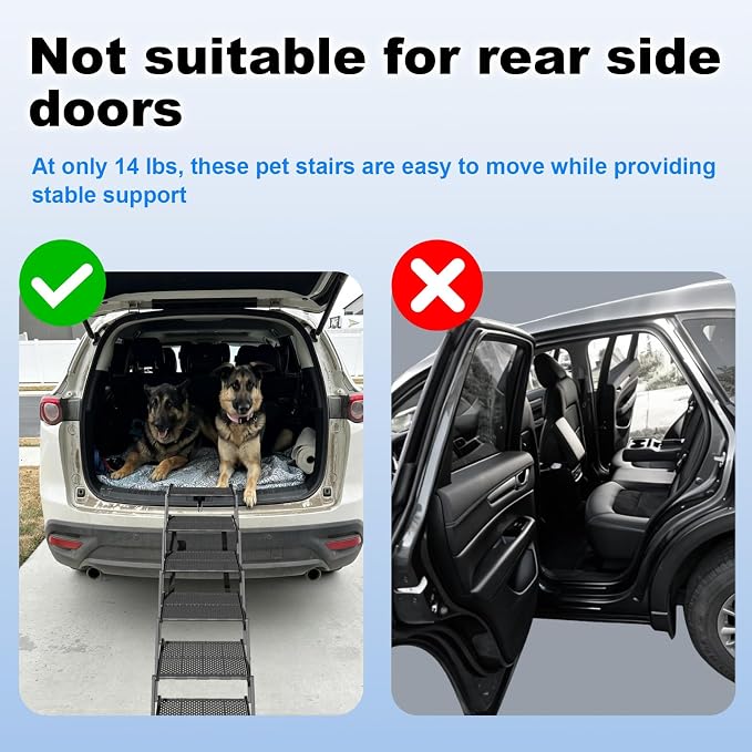 Dog Ramp for Car, SUV & Truck, Portable Pet Stairs with Non-Slip and Easy-Clean Surface, Extra Large Dog Step with Adjustable Size, Supports up to 250 lbs.