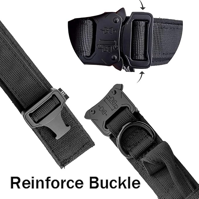 Tactical Dog Collar and Leash Set Adjustable Military Nylon Dog Collar with Control Handle and Heavy Duty Metal Buckle for Large Dogs （Black L | 1000D Heavy-Duty Nylon Fabric,Quick-Release Metal Buckle,Adjustable Fit,Soft-Padded Webbing,D-Ring,for Trai...