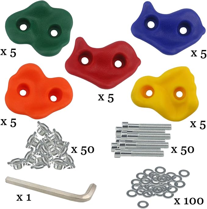 Ogrmar 25 PCS Rock Climbing Holds Set with Mounting Screws and Hardware for DIY Kids Indoor and Outdoor Play Set Use