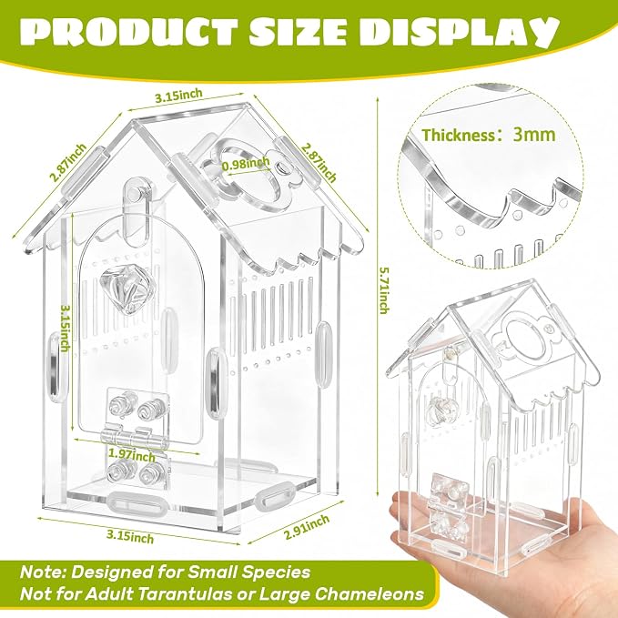 Jumping Spider Enclosure Acrylic Spider Cage Insect Terrarium Bug Enclosure Tarantula Enclosure Reptile Terrarium for Snail, Mantis, Lizard, and Small Reptiles - Small House Shape