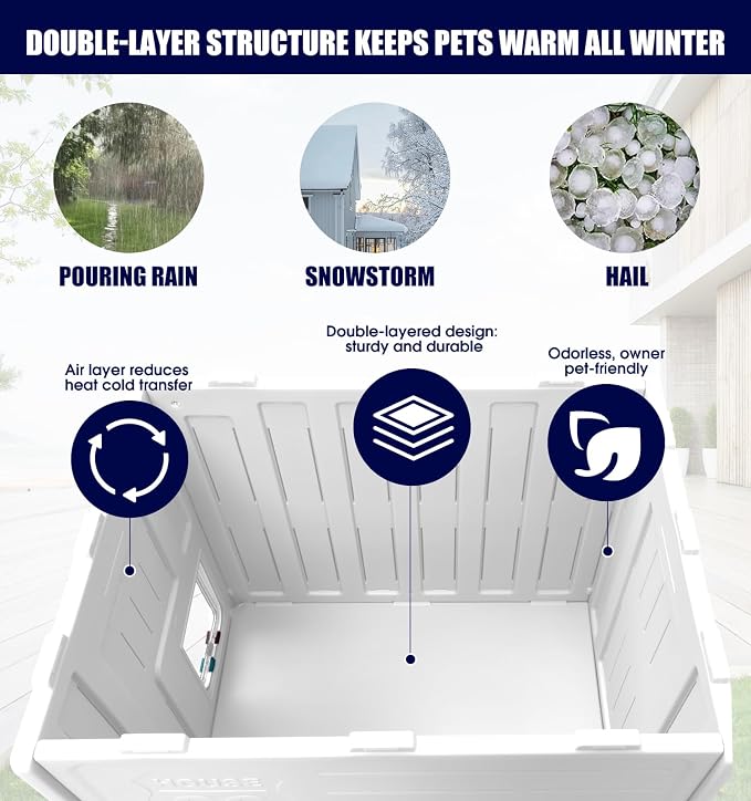 Plastic Outdoor Cat House, 100% Weatherproof Feral Cat Shelter with Safety Escape Door, Cat House with for Barn Cat,