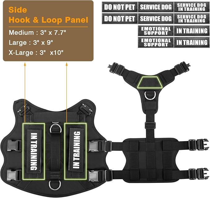 Service Dog Vest Harness for Medium Dog, Tactical Working MOLLE Vest with 10 Pet Patches, No Pull Heavy Duty Harness for Training Walking