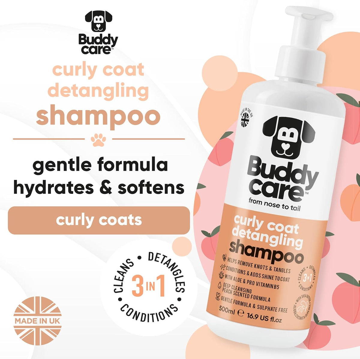 Curly Coat Dog Shampoo by Buddycare | with Aloe Vera and Pro Vitamin B5 (50.72oz)