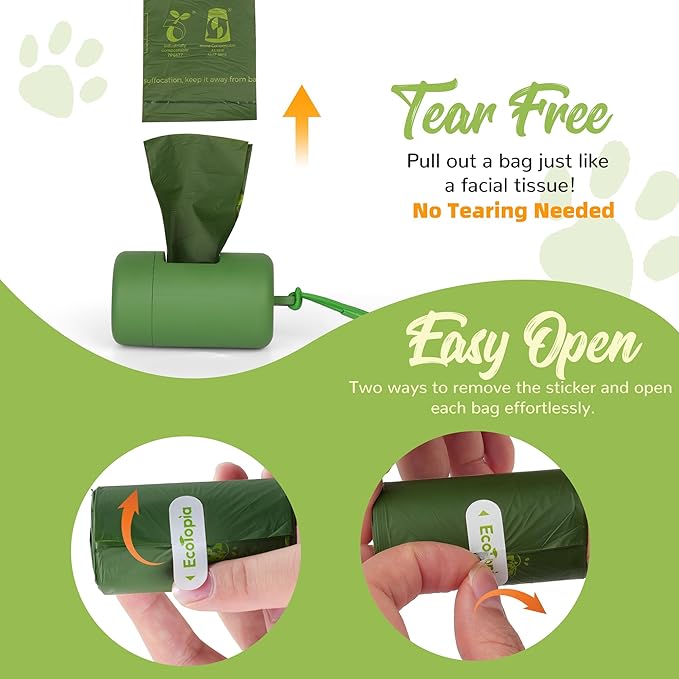 Tear-Free Biodegradable Dog Poop Bags, 240 Compostable Pet Waste Bags Rolls, Plant-Based & Plastic-Free, Extra Thick Leakproof, Unscented, ASTM D6400 & EN 13432 Compliant,Light Green