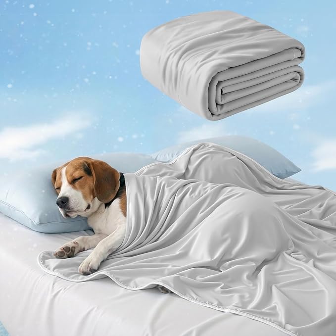 Mora Pets Premium Cooling Blanket for Dogs, Q-MAX>0.5 Washable Breathable Cooling Mat, Lightweight Soft Summer Pet Throw Blanket, Furniture Protector Bed Couch Cover for Medium Dog Cat, Gray, 40x60
