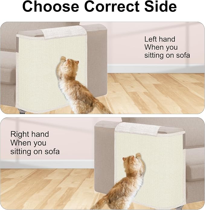 Cat Scratch Sofa Protector,23.6" L*19.7" W Cat Scratch Furniture Protector Pad, Couch Arm Sheild with Natural Sisal for Protecting Couch Sofa Chair Furniture(Beige/Left Handed)