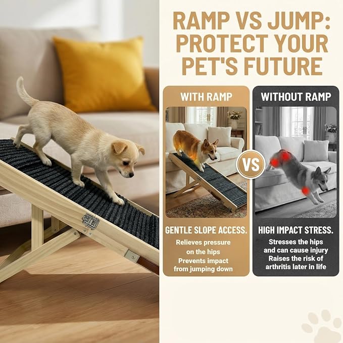 Dog Ramp for Couch, Wooden Small to Large Dog Ramp for Bed Sofa Car | 2026 Upgraded Foldable Pet Ramp, 5 Adjustable Heights (10.8"-23.5"), Portable, Wider and More Stable, Non-Slip