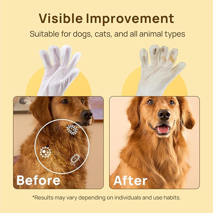 HICC PET Cleaning Deodorizing Glove Wipes for Dogs & Cats, Vet Recommended Hypoallergenic Hydrating & Nourish Fur Pet Grooming Glove Wipes, Pet Bathing Wipes for Horse Coat Care,20pcs Coconut Scent