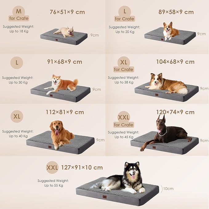 EHEYCIGA Orthopedic Dog Bed Large with Removable Washable Cover, 36IN Grey | Egg Crate Foam Support, Durable Oxford fabric, Non-Slip Bottom, Machine Washable, Soft Waterproof Plush Pet Bed Mat For Crate