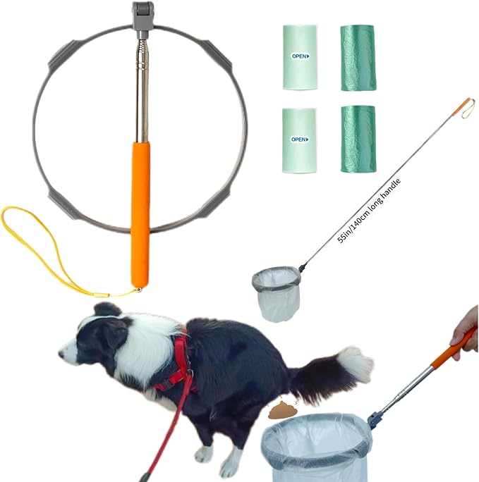 Pooper Scooper with 120 Waste Bags, 55" Dog Pooper Scooper with Extendable Long Handle Portable Foldable Dog Poop Catcher,Poop Pick Up Pooper Scooper for Dogs Cats