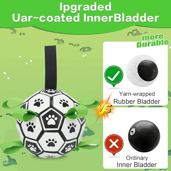 Dog Toys Balls, Dog Soccer Ball with Straps, Dog Birthday Gifts, Durable Balls for Small Medium Pet, Puppy Outdoor Toy, Pet Training Soccer Ball, World Cup Soccer (7.25 Inch)