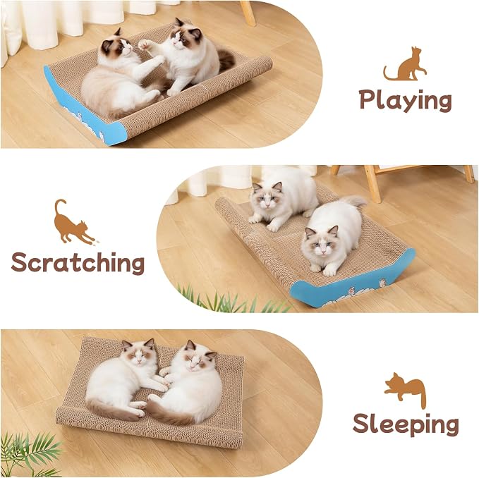 Cardboard Cat Scratcher Bed 22x16” Large Cat Scratch Pad for Cats | Curve Cat Scratcher Couch for Multi-cat Households, Widened & Thickened, Scratch Resistant, with Catnip