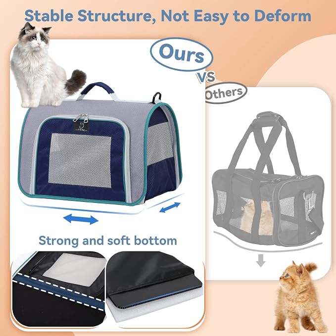 A 4 Pet Cat Carrier, Airline Approved Pet Carrier for Small Medium Cats Dogs Puppy with Safety Tether, Lightweight EVA Soft-Sided Bag, Anti-Collapse for Plane Car Train Vet