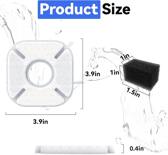 40 Packs Cat Water Fountain Filters Replacement,Compatible with VEKEN® for 67 oz/2L, 85 oz/2.5L, 95 oz/2.5L, 135 oz/4L Automatic Pet Fountain (20Replacement Filters + 20 Pre-Filter Sponges)