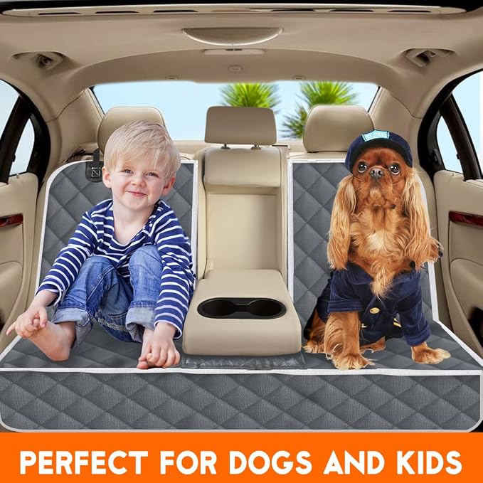 Yuntec Dog Car Cover for Back Seat Pet Car Seat Cover Protector Waterproof Rear Seat Cover Nonslip Bench Car Seat Cover fits Middle Armrest for Most Cars Trucks SUVs (53” Width) - Grey