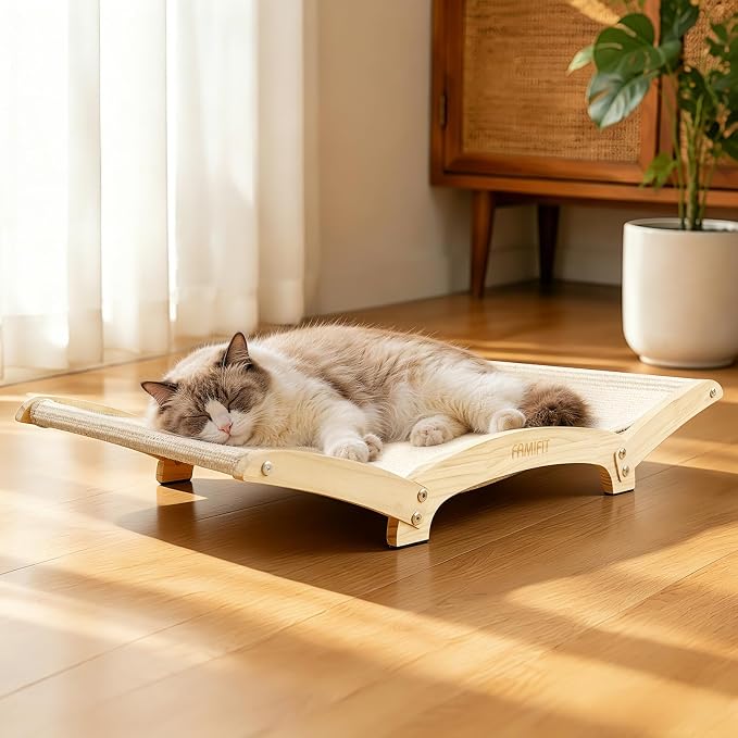28" Extra Large Cat Scratcher Bed, Natural Sisal Lounge Cat Furniture | Scratch & Rest Design with Wooden Frame, Natural Sisal Scratching Surface, Cozy Lounge Chair for Indoor Cats