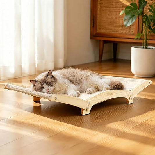 28" Extra Large Cat Scratcher Bed, Natural Sisal Lounge Cat Furniture | Scratch & Rest Design with Wooden Frame, Natural Sisal Scratching Surface, Cozy Lounge Chair for Indoor Cats