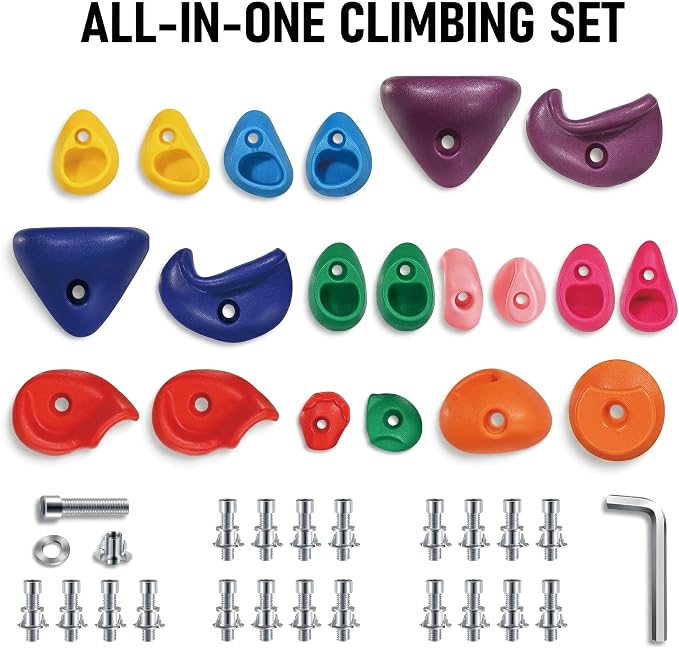 Rock Climbing Holds for Kids, 20 PCS Rock Wall Holds with Hardware, Indoor Outdoor Climbing Grips for Backyard Playset & Home Wall, Easy Install, Multicolor