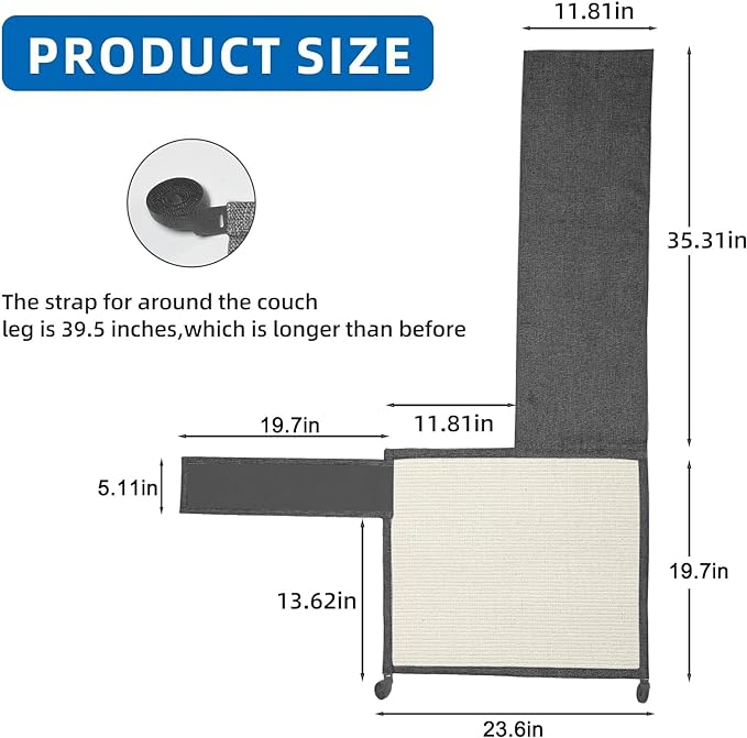 Cat Scratch Sofa Protector,Cat Scratching Couch Protector with 19.7''L*23.6''W Natural Sisal Scratching Mat for Protecting Couch Sofa Chair (Dark Grey/Left Hand)