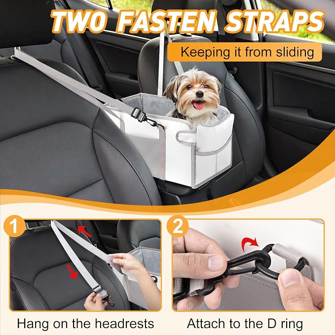 Portable Dog Car Seat for Small Dogs, Puppy Car Seat, Beige | Booster Seat With Safety Leash & Adjustable Straps Keeps Small Dogs Secure. Removable Washable Cushion. Fits Most Cars.