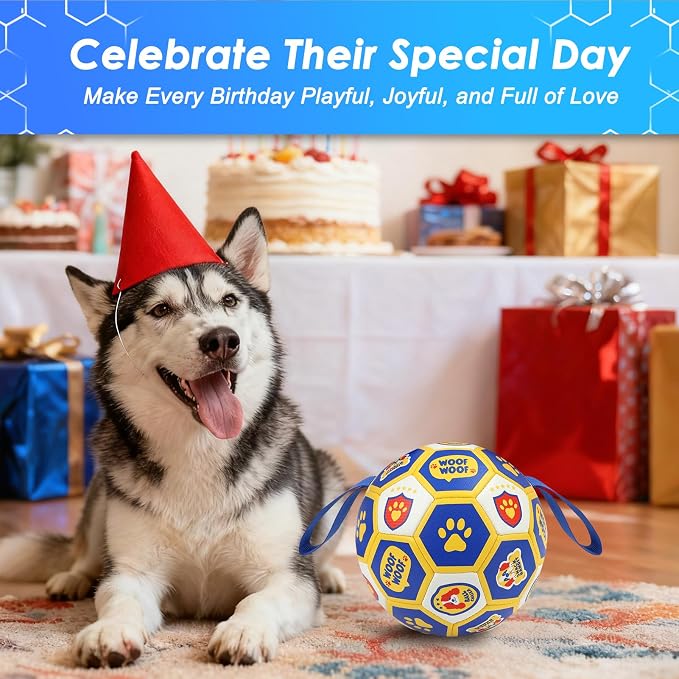 Vivifying World Cup Dog Toys Balls, Interactive Soccer Ball for Small Medium Dogs, Durable PU Enrichment Training Toy with Straps for Indoor and Outdoor Tug-of-War & Playing (6 Inches)