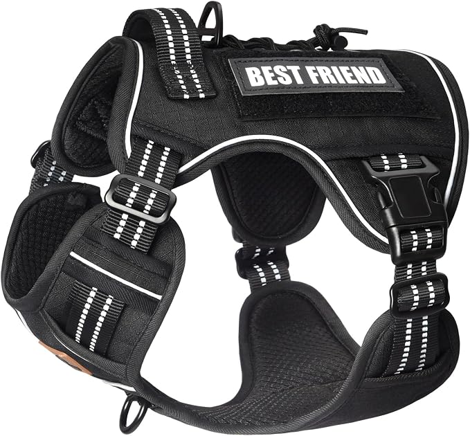 Heavy Duty Dog Harness with Handle, No Pull Adjustable Outdoor Vest with Metal Buckles, MOLLE Panel & Reflective Strips for Medium Large Dogs