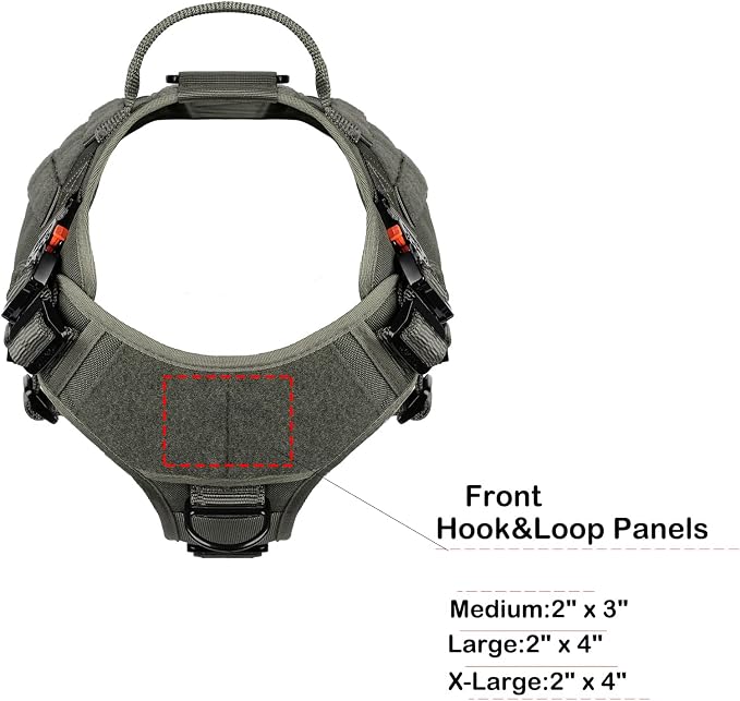 ICEFANG Tactical Dog Harness for X-Large Dogs,Full Metal Buckles Dog Vest | with MOLLE, Reflective,Adjustable,2 Leash Clips,Control Handle,No Pull,Soft Padded,Green,X-Large