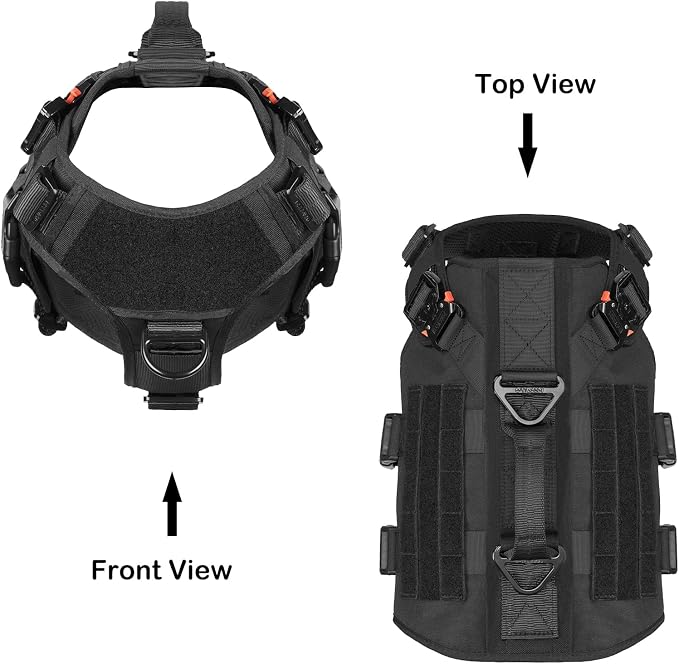 ICEFANG No Pull Tactical Dog Harness for X-Large Dogs,Adjustable Dog Vest | Control Handle,MOLLE Panel,Front Hook,3 Leash Clips,Soft Padded,for walking training,Black,X-Large