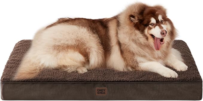 EHEYCIGA Orthopedic Dog Bed Large with Removable Washable Cover, 47IN Brown | Egg Crate Foam Support, Durable Oxford fabric, Non-Slip Bottom, Machine Washable, Soft Waterproof Plush Pet Bed Mat For Crate