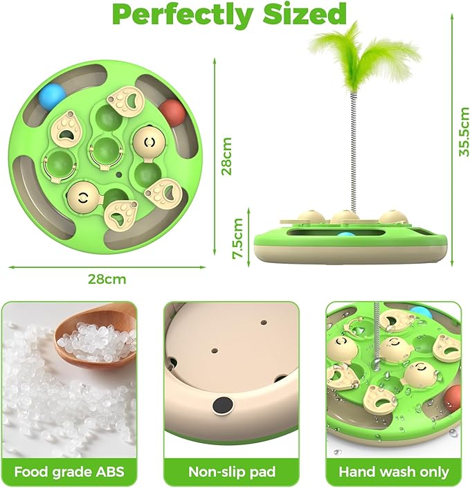 Cat Puzzle Feeder, 3 in 1 Interactive Cat Treat Puzzle Toy with Track Balls, Feather Teaser & Slow Feeder Insert, Non-Slip Base, Level 3 Mental Stimulation Enrichment Toy for Bored Indoor Cats