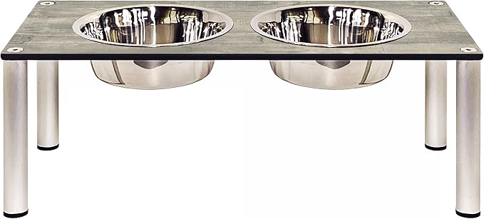 Raised Pet Bowls for Cats and Dogs, Outdoor Elevated Dog Cat Food and Water Bowls Stand Feeder on Aluminum Legs with 2 Stainless Steel Bowls Sizes for Small Medium and Large Dogs. - Medium (Monte)