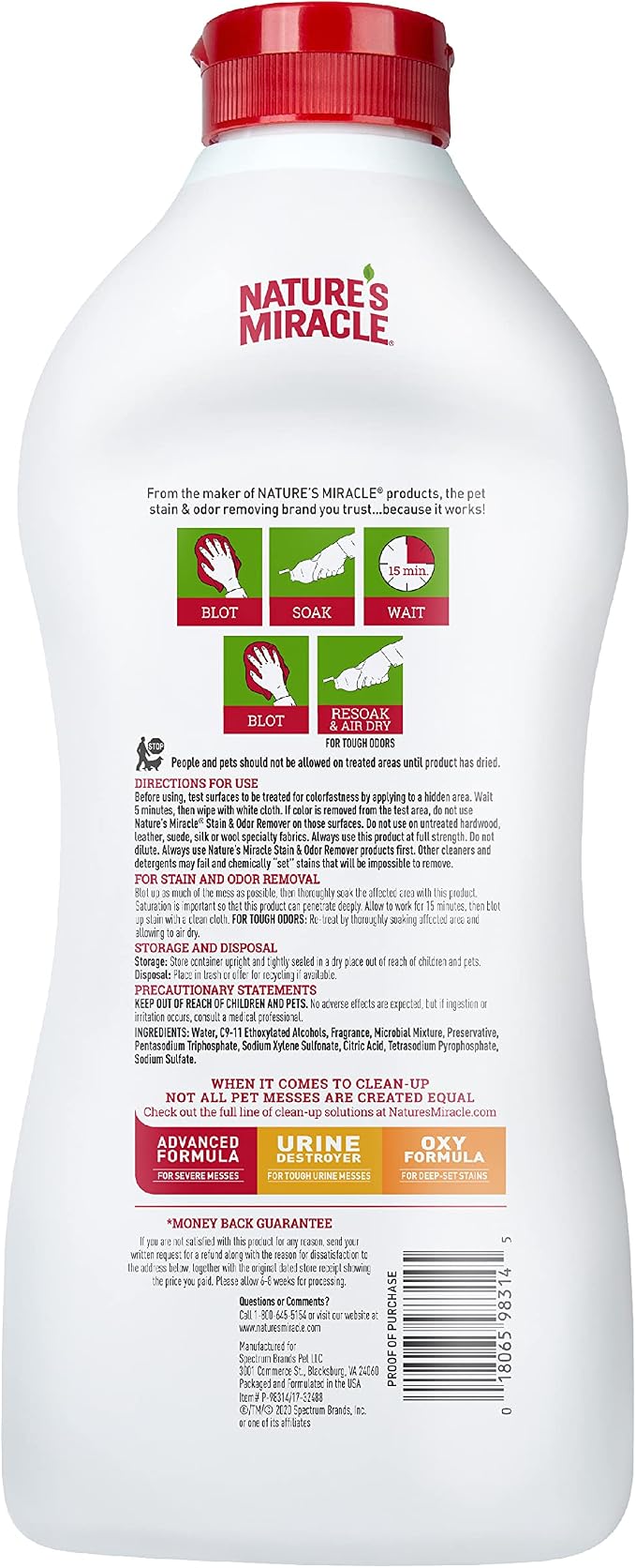 Nature's Miracle Stain and Odor Remover Dog 32 Ounces, Odor Control Formula, Pour (Pack of 2)
