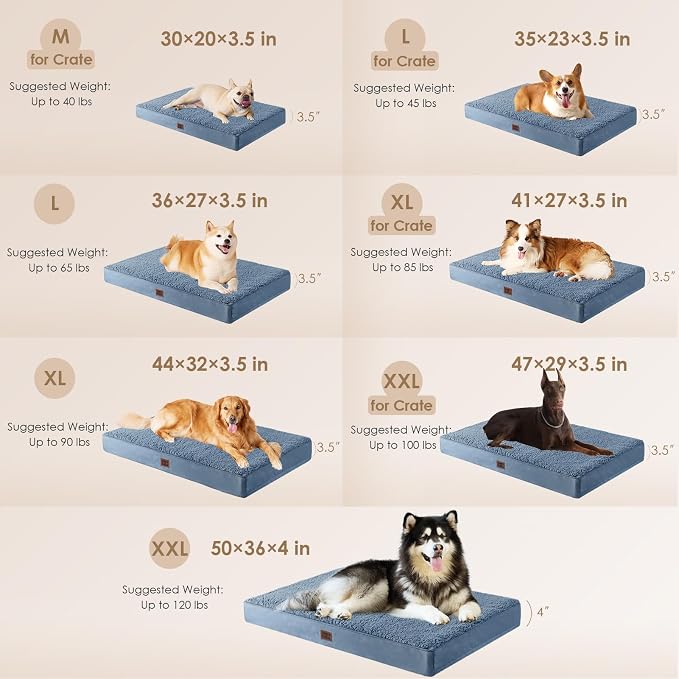 EHEYCIGA Orthopedic Dog Bed Extra Large with Removable Washable Cover, 41IN | Egg Crate Foam Support, Durable Oxford fabric, Non-Slip Bottom, Machine Washable, Soft Waterproof Plush Pet Bed Mat For Crate