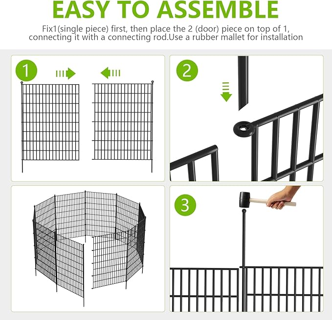 Toolterritary 5 Panels No Dig Garden Fence, 40 in(H) X 12.1 ft(L) Metal Fence Panels, Thickened Rustproof Garden Fencing, Animal Barrier Fence for for Dogs, Rabbits, Landscape, Patio