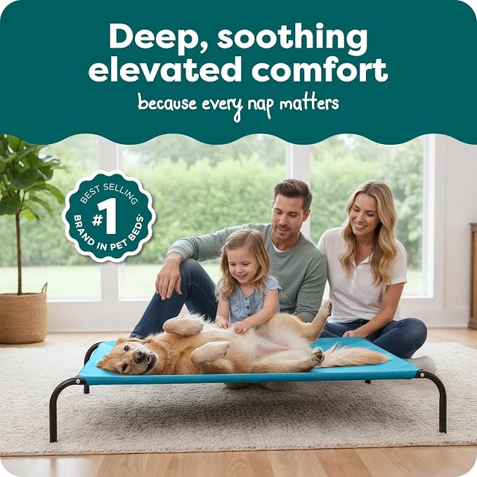 FurHaven Elevated Dog Bed, Cooling Raised Pet Cot with Breathable Mesh, Durable Steel Frame, Indoor/Outdoor Use, Easy Assembly, Jumbo XL, Nylon Mesh with Steel Frame, Capri Blue