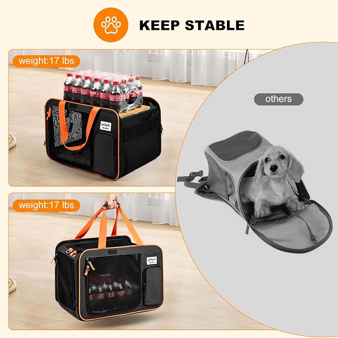 Pidipiti 20 x 14 x 14 Expandable car Travel Carrier for 1 Small-Medium cat,with a Portable Leakproof Litter Box