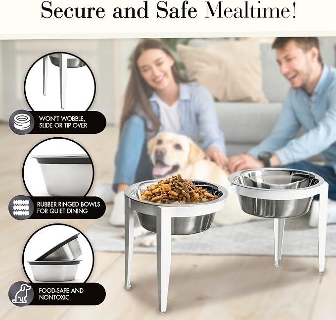 Vision Elevated Double Diner - 10" White - Metal Dog Bowl Stand for Large and XL Dogs, Raised Feeder Station, Wrought Iron, Outdoor/Indoor Pet Bowl, Best for Tall Dogs, Dog Feeding Station