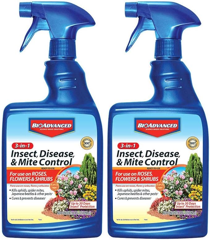 BioAdvanced 3-in-1 Insect, Disease, and Mite Control Spray - Insecticide, Fungicide & Miticide - Ready-to-Use - Prevents Pests and Diseases - Up to 30 Days Protection - 24 fl oz Bottle (Pack of 2)