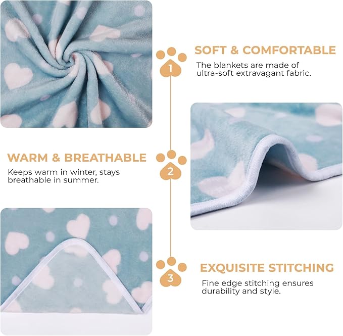 1 Pack 3 Blankets Super Soft Cute Dot Pattern Pet Blanket Flannel Throw for Dog Puppy Cat Purple/Pink/Cyan Large