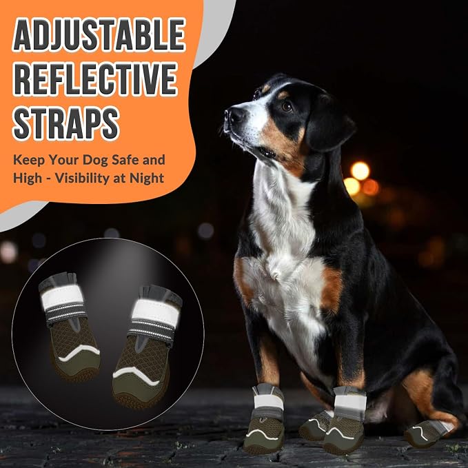 SlowTon Dog Shoes for Large Small Medium Dogs - Breathable Dog Boots for Summer Hot Pavement, Paw Protector for Outdoor Walking Winter Snow, Anti-Slip Rubber Dog Booties for Hardwood Floor (Brown, 6)