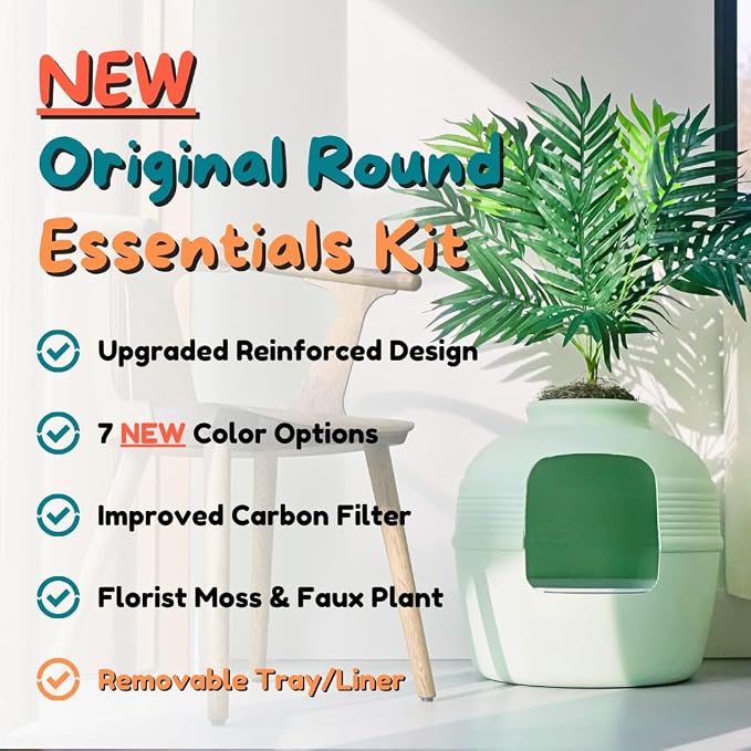 Good Pet Stuff Original Hidden Litter Box Planter, Decorative Cat Litter Enclosure with Carbon Filter, Artificial Palm Plant, Upgraded Design, Easy Clean Litter Tray, Essentials Kit, Seagrass Green