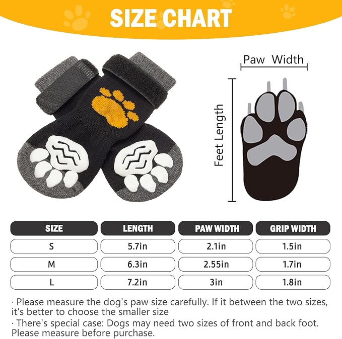 PUPTECK Anti-Slip Dog Socks with Double Sides Grips for Small Medium Large Dogs Hardwood Floors Prevents Licking, Dog Shoes for Hot Pavement Traction Control Paw Protector for Senior Dogs,Golden Paw S