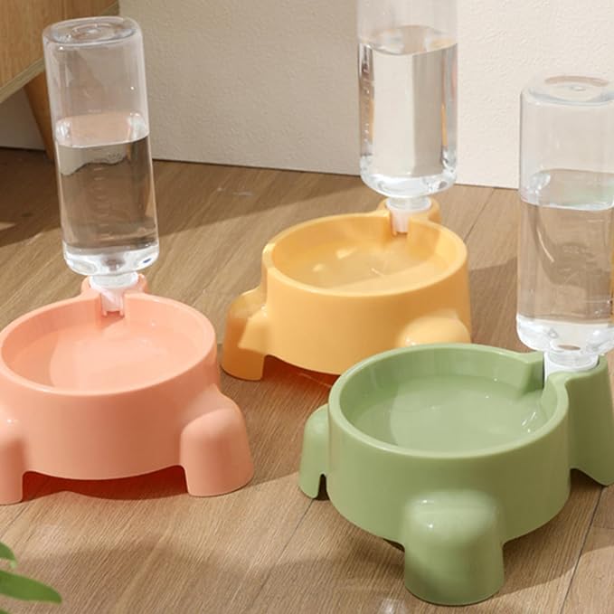 Dog Feeding Station Leak Water Fountains Detachable Bottle Anti Slip Base Design Stainless Steel Bowl with Water and Food