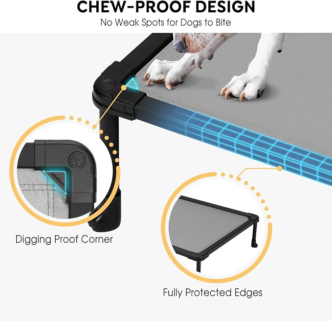 Veehoo Chew Proof Elevated Dog Bed, Indestructible Raised Dog Bed for Aggressive Chewers, Waterproof Dogs Training Platform for Indoor or Outdoor Use, 41 x27 inches, Grey