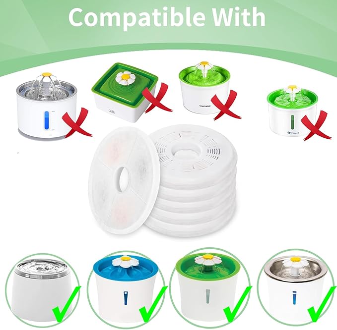 8 Pack Cat Water Fountain Replacement Filters Fit for 3L Flower Water Dispenser Automatic Pet Dog Cat Fountain Filter