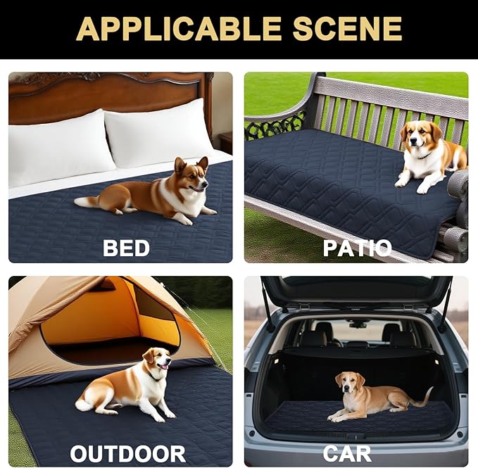 PrinceDeco 100% Waterproof Blanket Dog Bed Cover with Non-Slip Back Pet Blanket for Furniture Bed Couch Sofa (32x62 Inch, Navy)