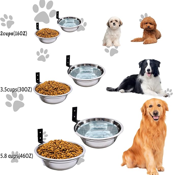 Wall Mounted Dog Bowls-2 * 29 Oz, Stainless-Steel Raised Adjustable Height