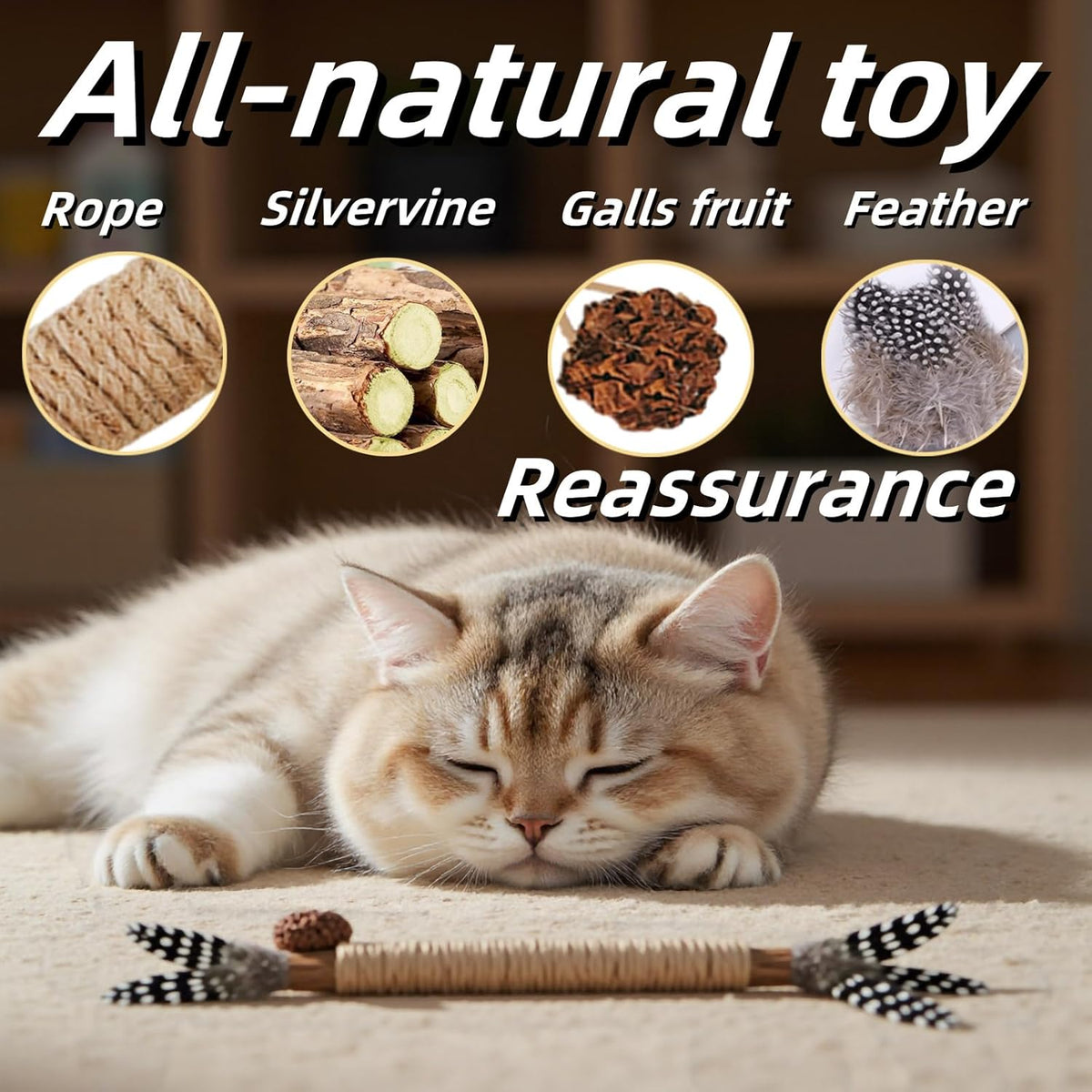 Cat Toys, 3PCS Catnip Toy for Indoor Kitten Treat Cats Chew Stick for Dental Cleaning Teeth Kitten Silvervine Rope Kitty Feather Snack for for Kick Molar Scratch Self Play Interactive Boredom