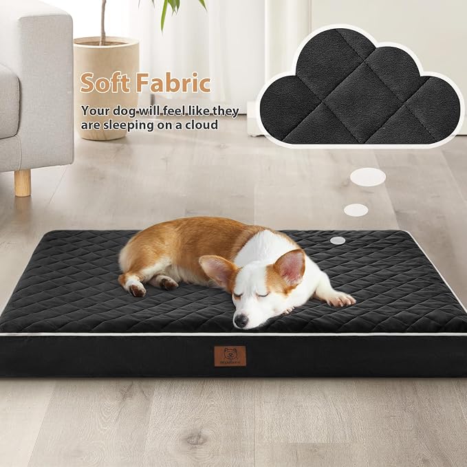 WNPETHOME Orthopedic XXL Dog Beds for Large Senior Dog Bed Comfy Sleeping | XXL Washable Waterproof Dogs Bed with Removable Cover, Multi-Needle Quilting Dogs Crate Bed for Relax , Black 55x42 Inch