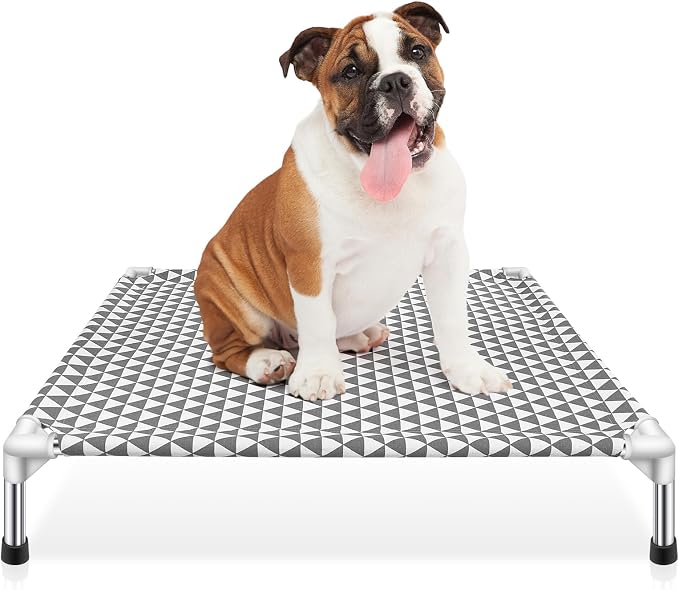 Kuntrust Elevated Outdoor Dog Bed, Medium Size, Cotton Material, Non-Slip Feet, Fits up to 70lbs | Breathable Fabric, Dual-Layer Cotton, Stainless Steel Frame, Anti-Slip Feet